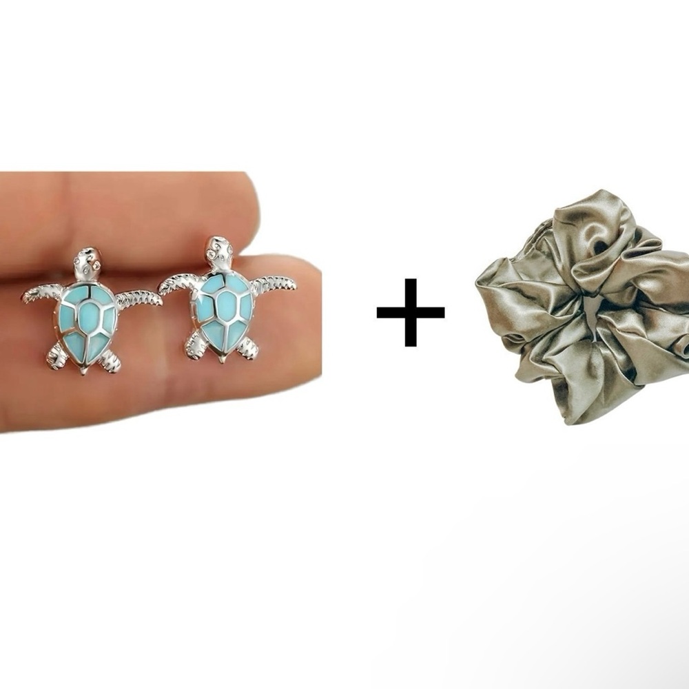 Charming Turtle Earrings with Satin Scrunchie